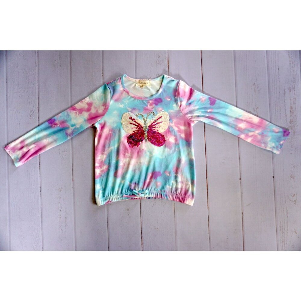 Btween Tye-Dye Sequin Butterfly Long Sleeve Shirt - Size 10